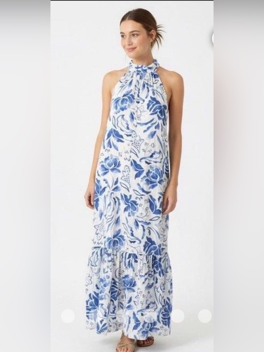 Beautiful 1.STATE Floral Watercolor High-Neck Halter Maxi Dress - Medium